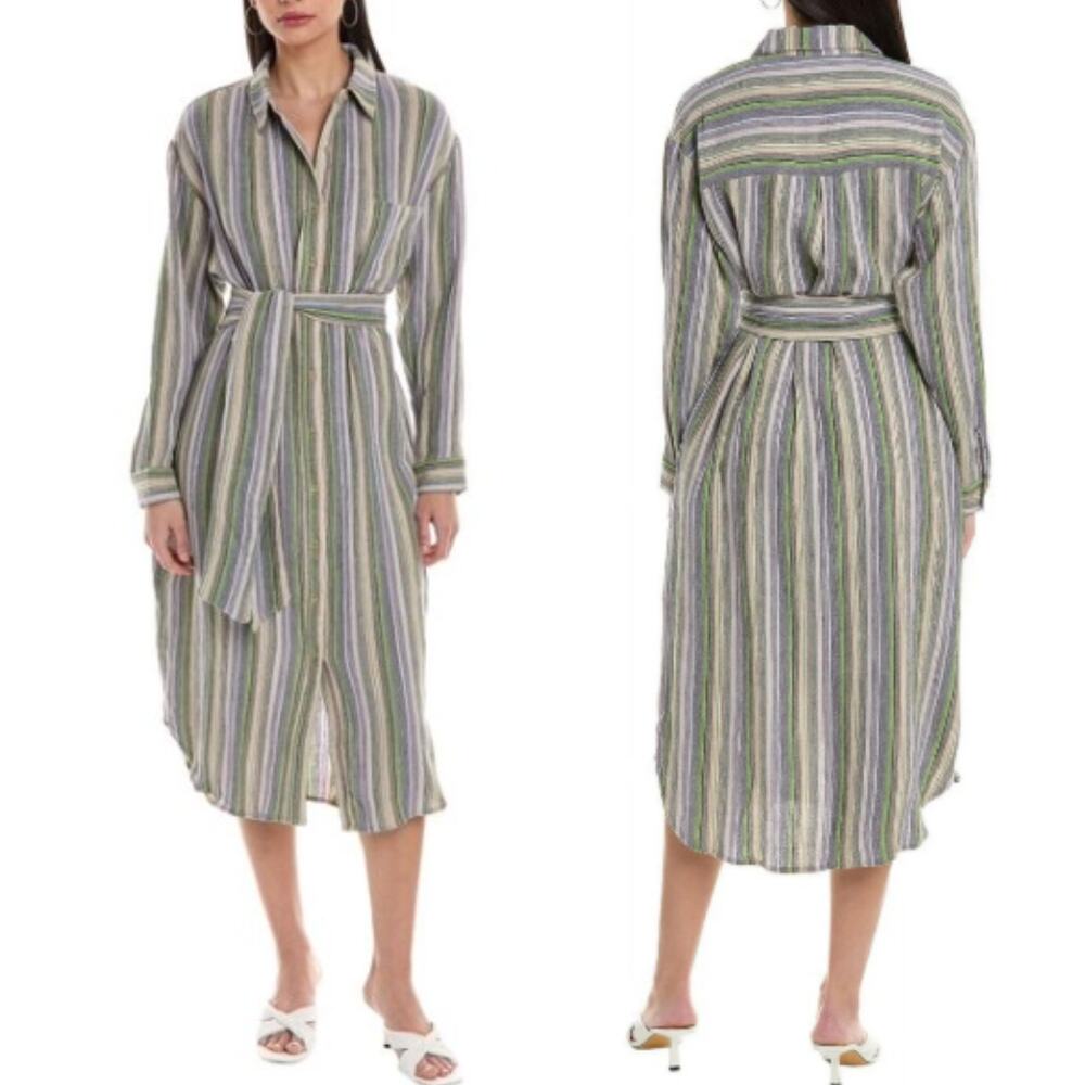 Mara Hoffman Sylvia Stripe Shirt Dress XS Lilac Multi Organic Cotton Midi Belted